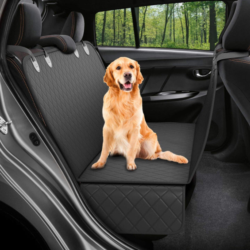 Dog Car Seat Hammock with Mesh Window, Zipper & Pocket — Rear Seat Protector for Travel