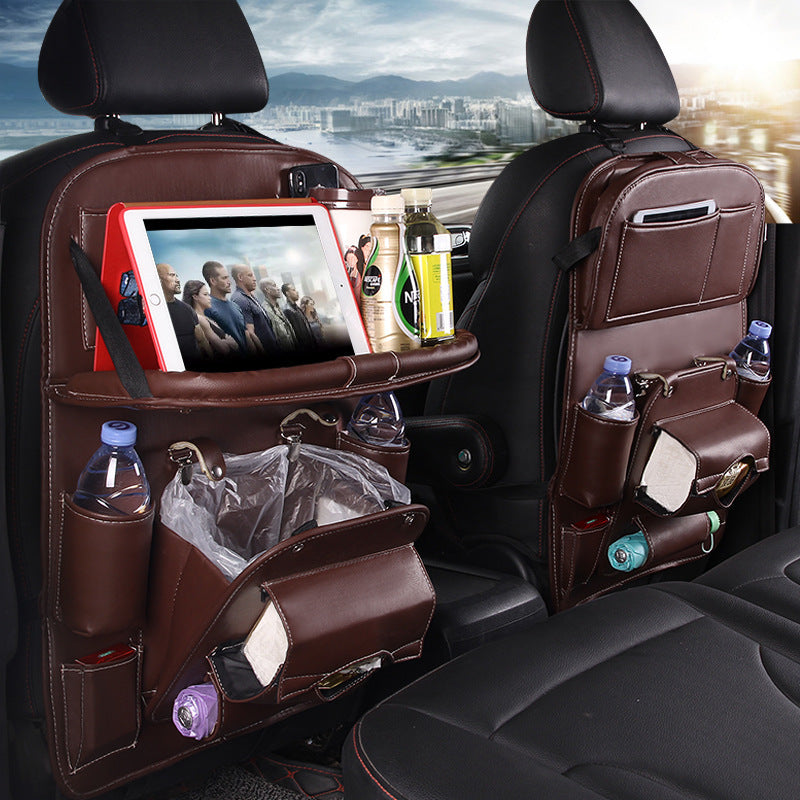 PU Leather Car Seat Organizer — Waterproof Backseat Storage Tray