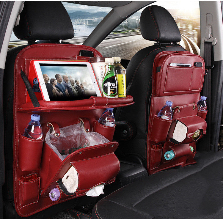 PU Leather Car Seat Organizer — Waterproof Backseat Storage Tray
