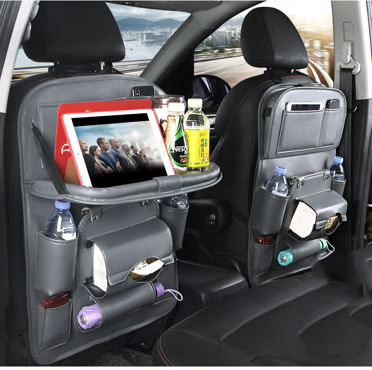 PU Leather Car Seat Organizer — Waterproof Backseat Storage Tray