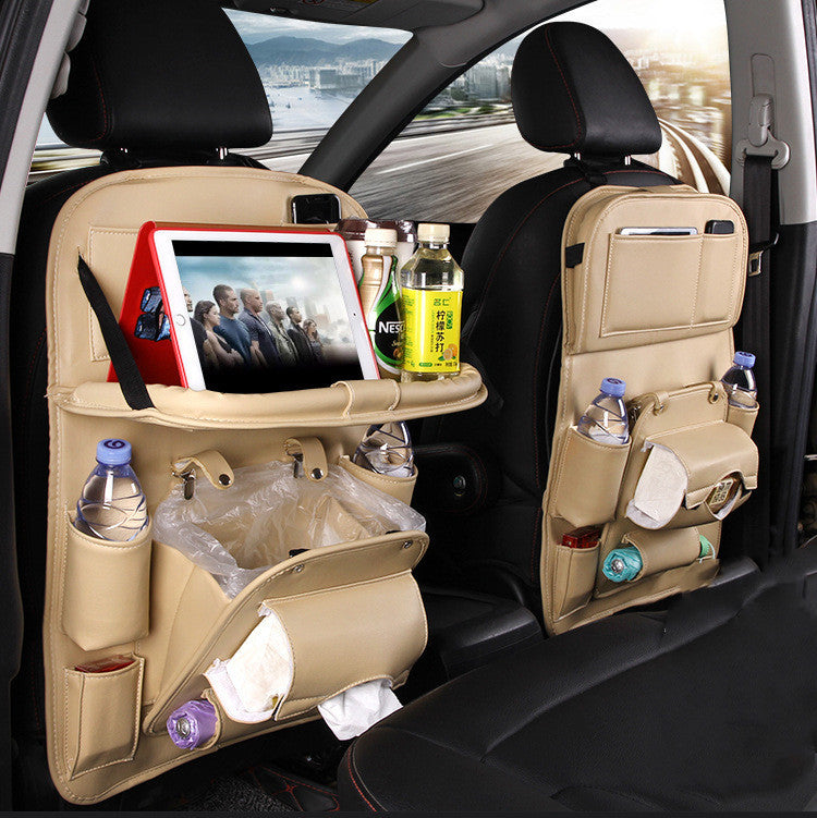 PU Leather Car Seat Organizer — Waterproof Backseat Storage Tray