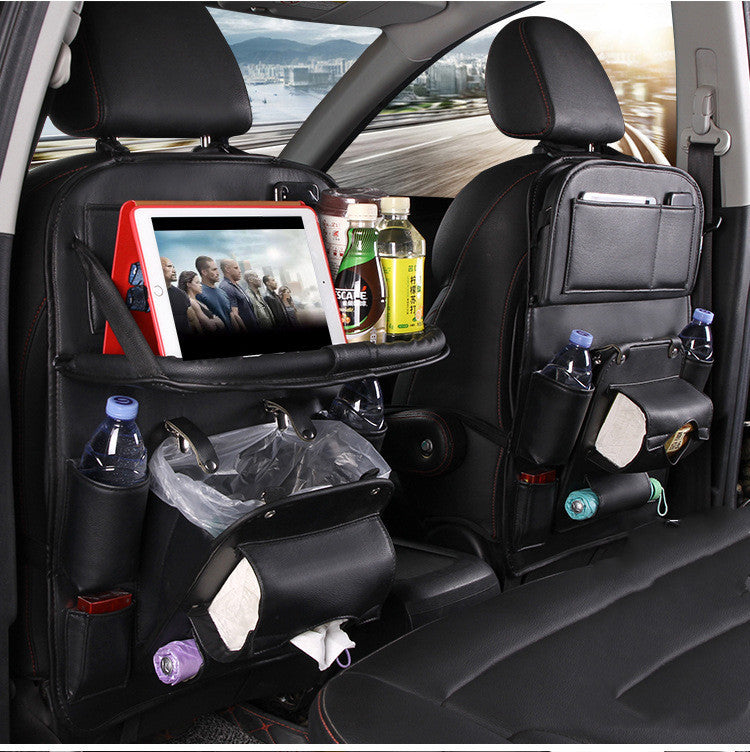 PU Leather Car Seat Organizer — Waterproof Backseat Storage Tray