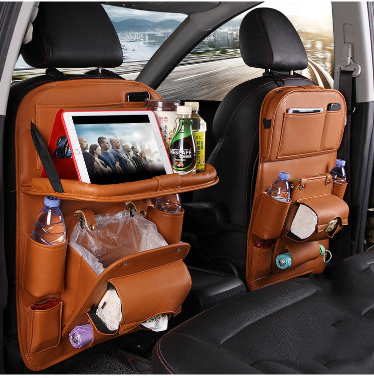 PU Leather Car Seat Organizer — Waterproof Backseat Storage Tray