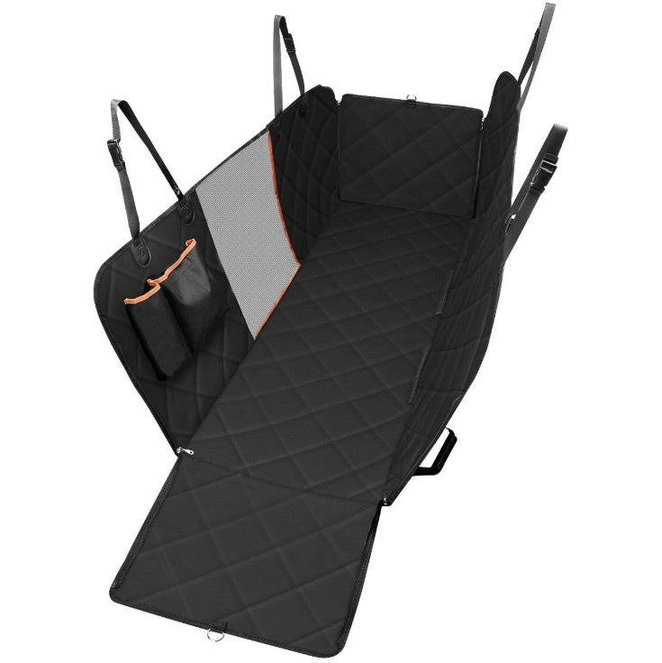 Dog Car Seat Hammock with Mesh Window, Zipper & Pocket — Rear Seat Protector for Travel