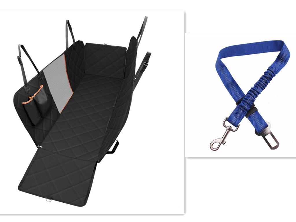 Dog Car Seat Hammock with Mesh Window, Zipper & Pocket — Rear Seat Protector for Travel