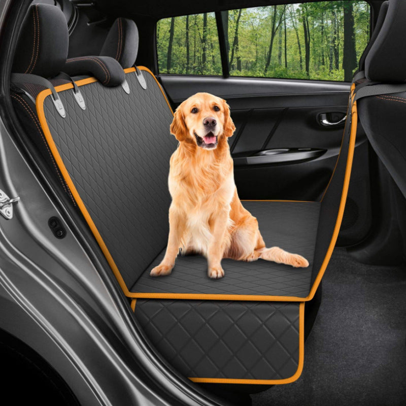 Dog Car Seat Hammock with Mesh Window, Zipper & Pocket — Rear Seat Protector for Travel