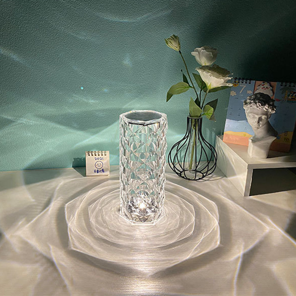 Nordic Crystal Touch Lamp — Elegant Rose Projector Night Light