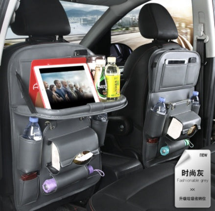 PU Leather Car Seat Organizer — Waterproof Backseat Storage Tray