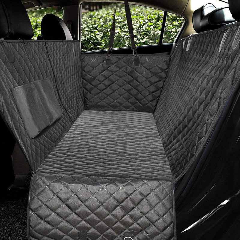 Dog Car Seat Hammock with Mesh Window, Zipper & Pocket — Rear Seat Protector for Travel
