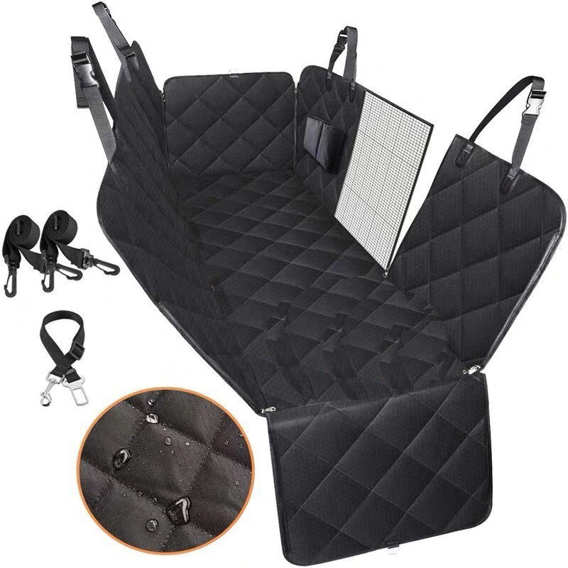Dog Car Seat Hammock with Mesh Window, Zipper & Pocket — Rear Seat Protector for Travel