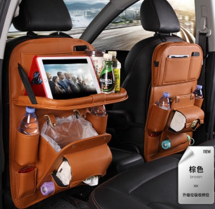 PU Leather Car Seat Organizer — Waterproof Backseat Storage Tray