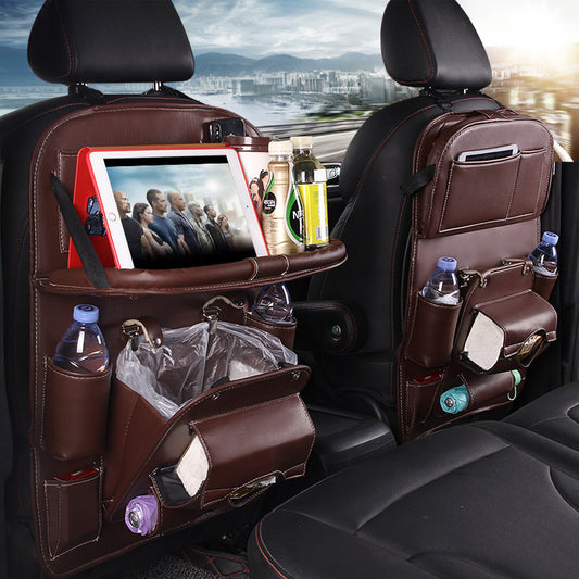 PU Leather Car Seat Organizer — Waterproof Backseat Storage Tray