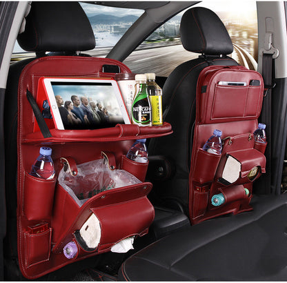 PU Leather Car Seat Organizer — Waterproof Backseat Storage Tray