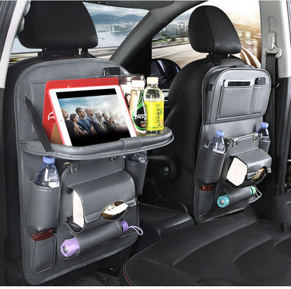 PU Leather Car Seat Organizer — Waterproof Backseat Storage Tray