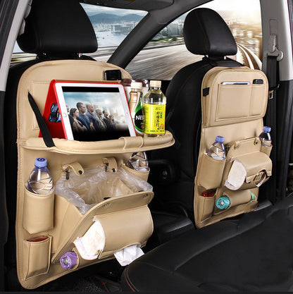 PU Leather Car Seat Organizer — Waterproof Backseat Storage Tray