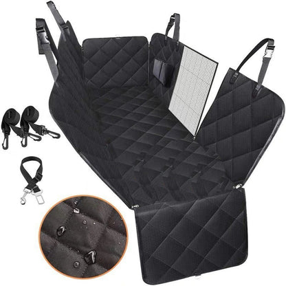 Dog Car Seat Hammock with Mesh Window, Zipper & Pocket — Rear Seat Protector for Travel